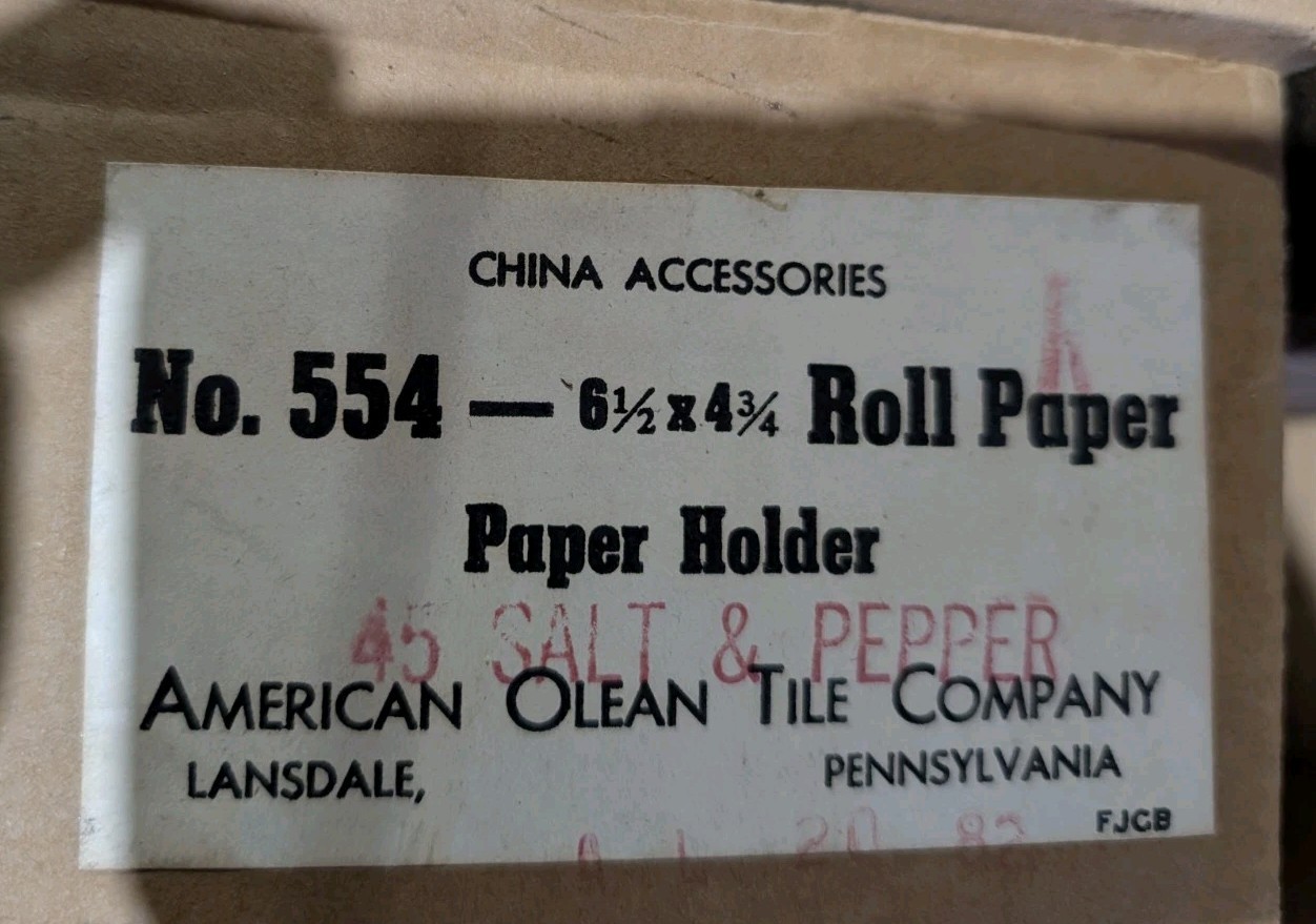 American Olean Porcelain Toilet Paper Holder #554 Salt & Pepper #45 Tile USA NEW