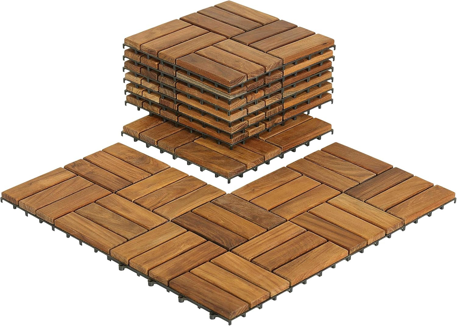 BARE-WF2009 Solid Teak Wood Interlocking Flooring Tiles (Pack of 10), 12″ X 12″,