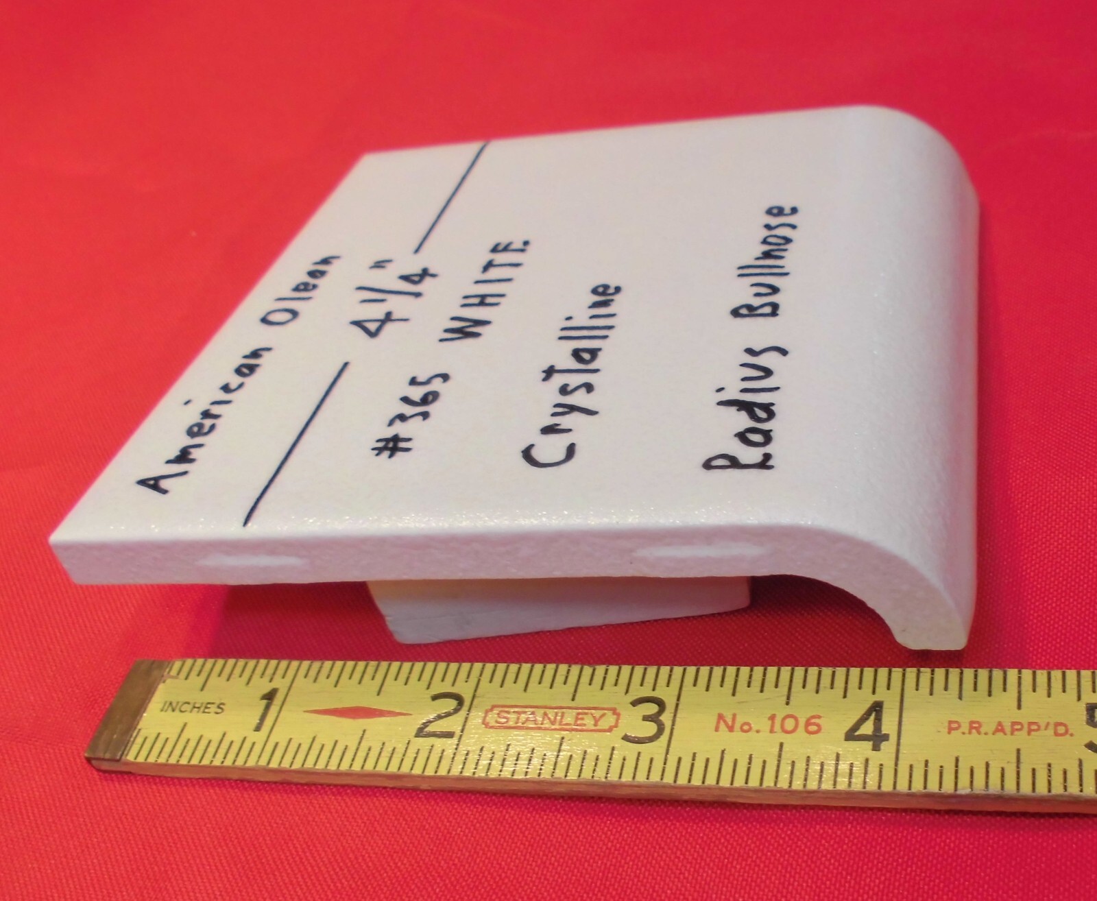 1 pc. WHITE: Crystalline Ceramic Radius Bullnose Tile 4-1/4” American Olean Co.