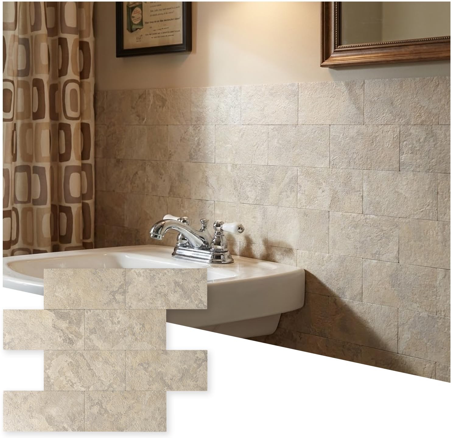 Peel and Stick Subway Tile Backsplash, 10 Sheets 12”x12”Beige Stone-Look 3D…