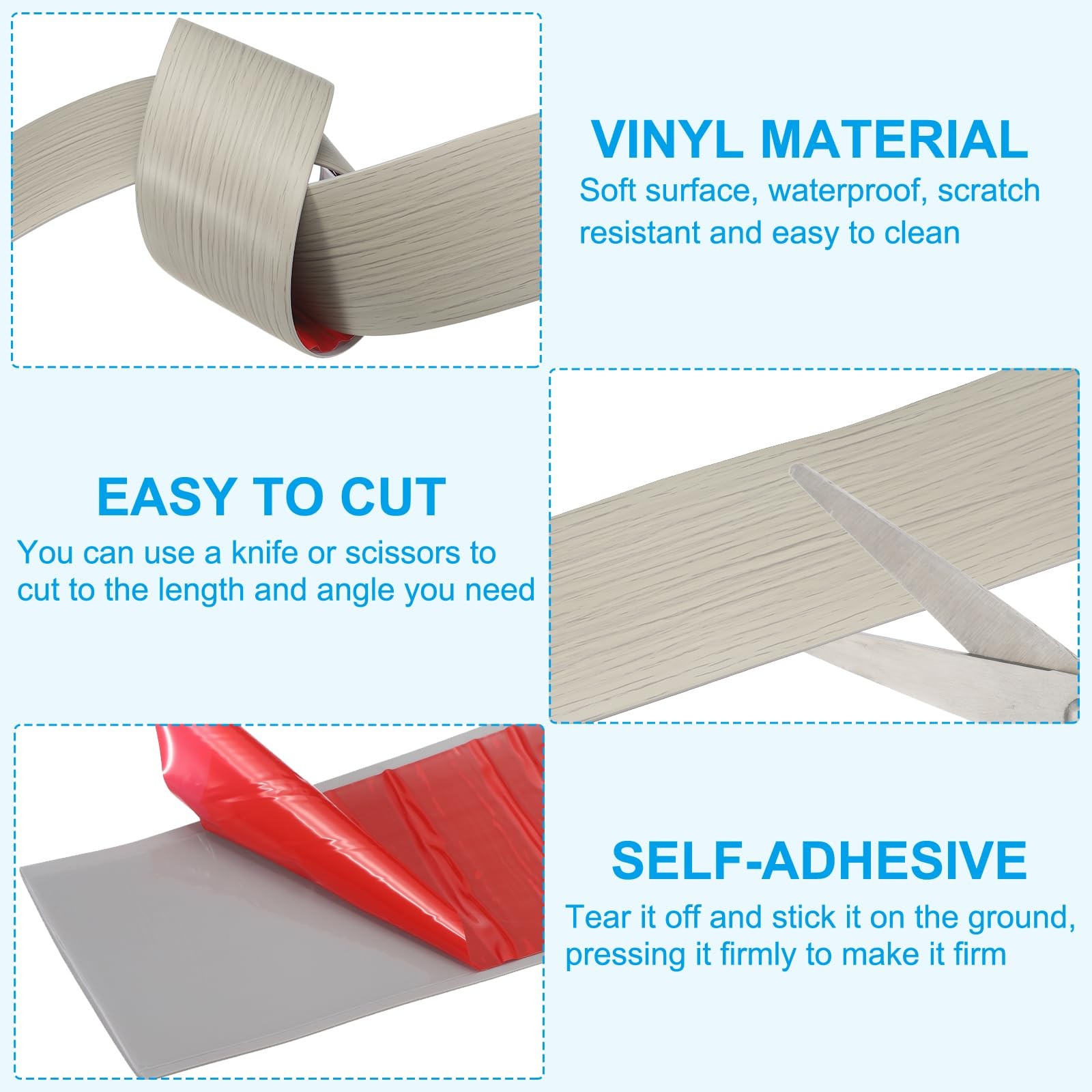 PATIKIL Self Adhesive Floor Transition Strip 20 ft x 1.6″ Vinyl Flat Divider Flo