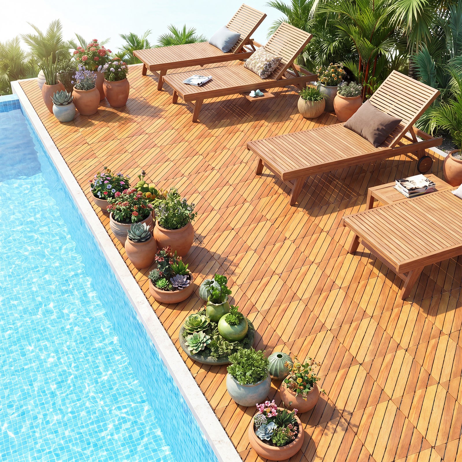 12″ x 12″ Acacia Wood Interlocking Deck Tiles48 PCS Waterproof Flooring Tiles