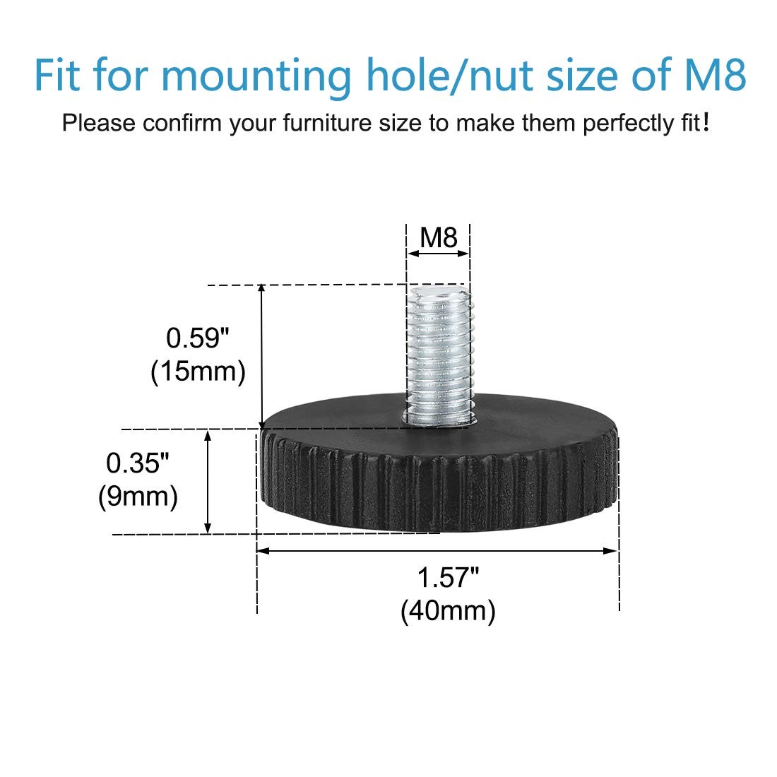 uxcell M8 x 15 x 40mm Leveling Feet Adjustable x 25 x 40mm,8pcs, Silver