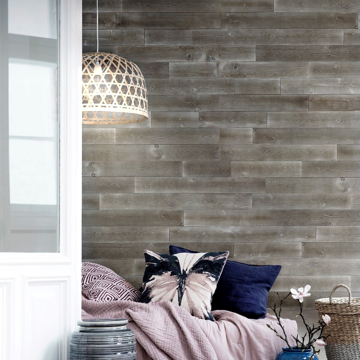 Easy Self-Adhesive Distressed,Rustic,Shiplap,Reclaimed Real Wood Plank 19.5 SF