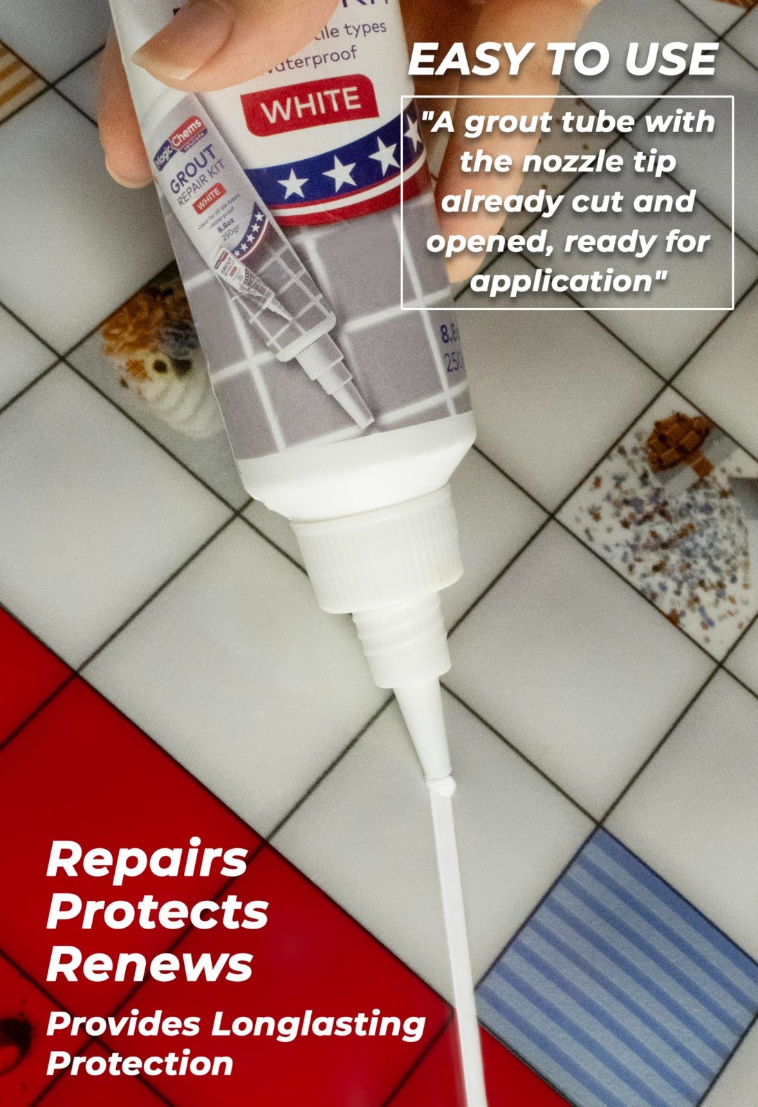 Grout Repair Kit – Fast Drying White Grout Filler Tube, Restore Tile Gaps & Join