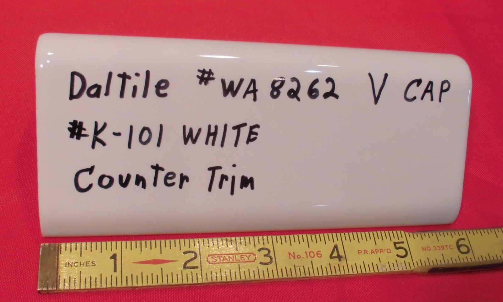 1 pc. Daltile #K-101 Kohler White: V – Cap Ceramic Trim Tile; Countertop Edging