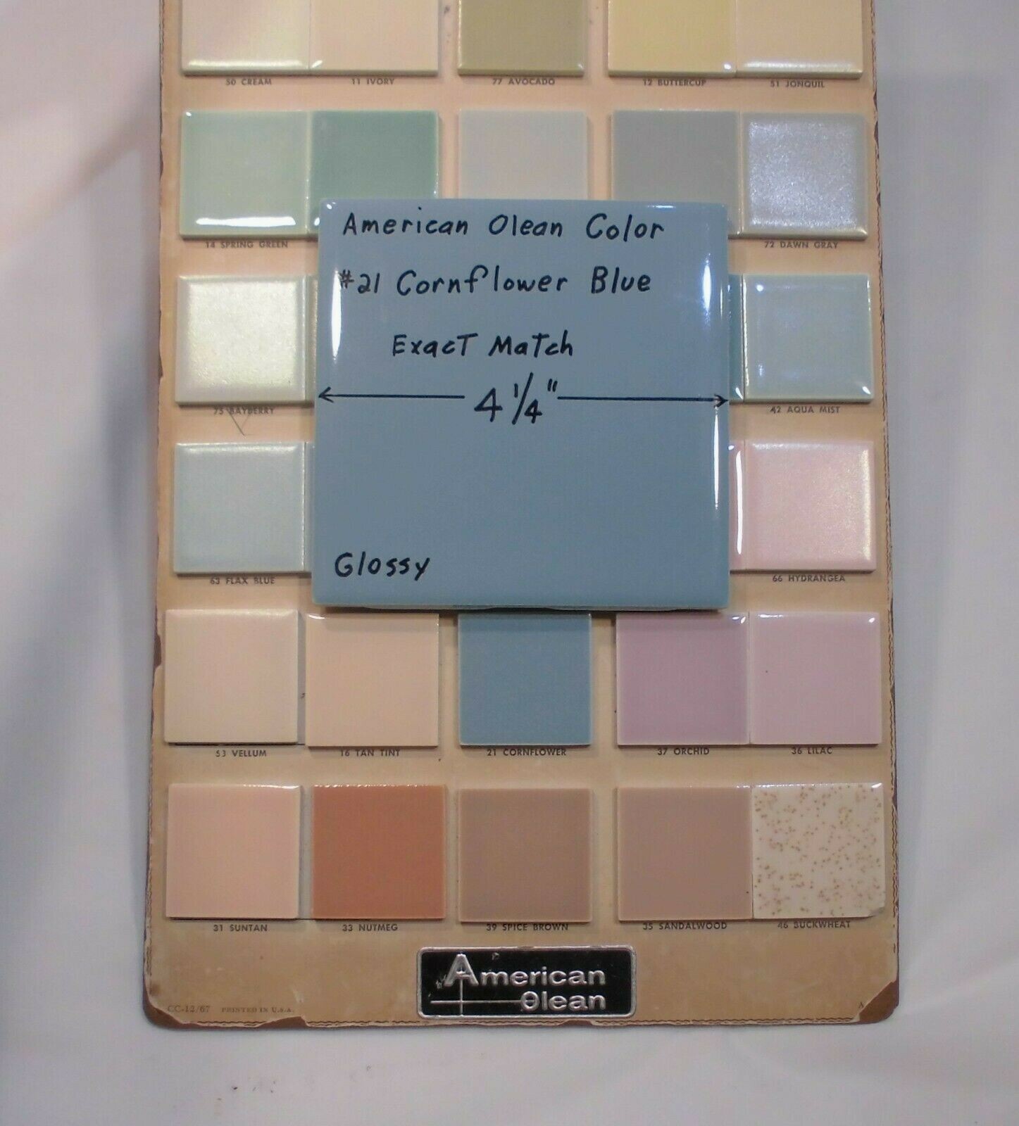 1 pc. Cornflower Blue Color 4-1/4″ Glossy Ceramic Tile: match American Olean #23