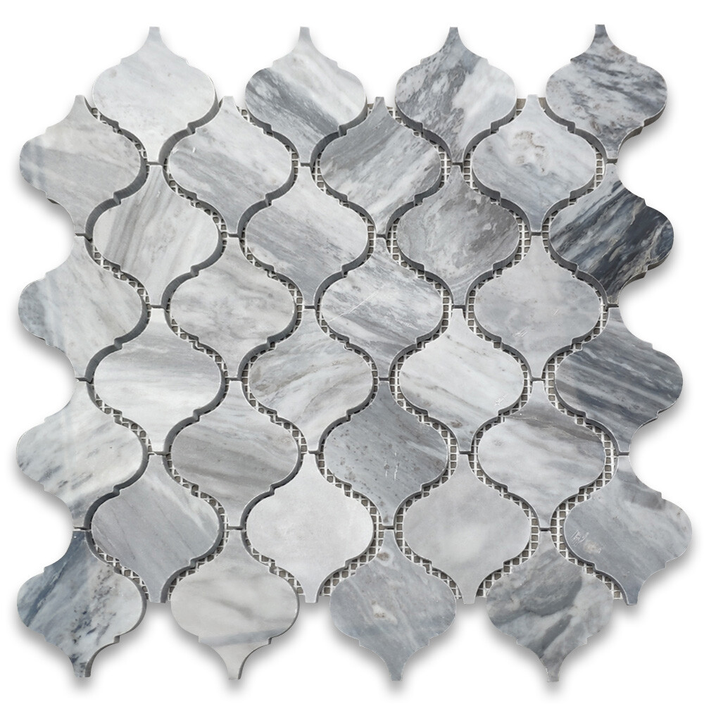 K892XH Arabesque Baroque Bardiglio Gray Marble Medium Lantern Tile Polished