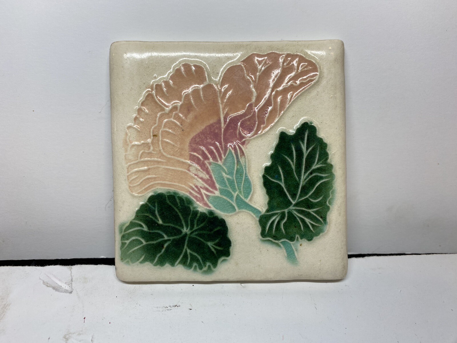 Vintage Ceramic Porcelain Kiln Fired Floral 4” Tile