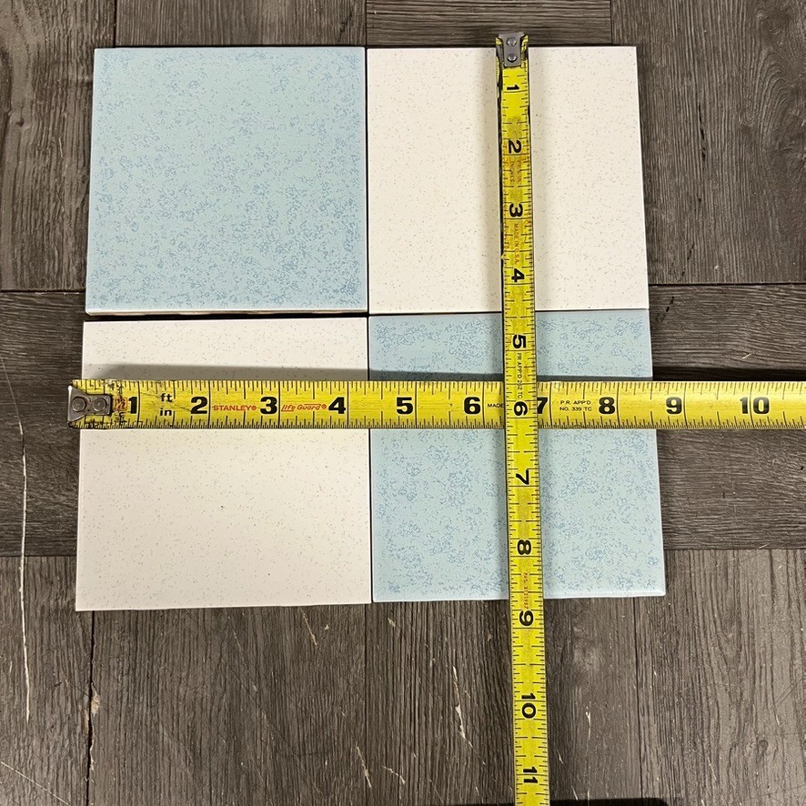 Vtg NOS Ceramic Tile Blue White Specked MCM 4 1/4″ Square Tiles Kitchen Bath NOS
