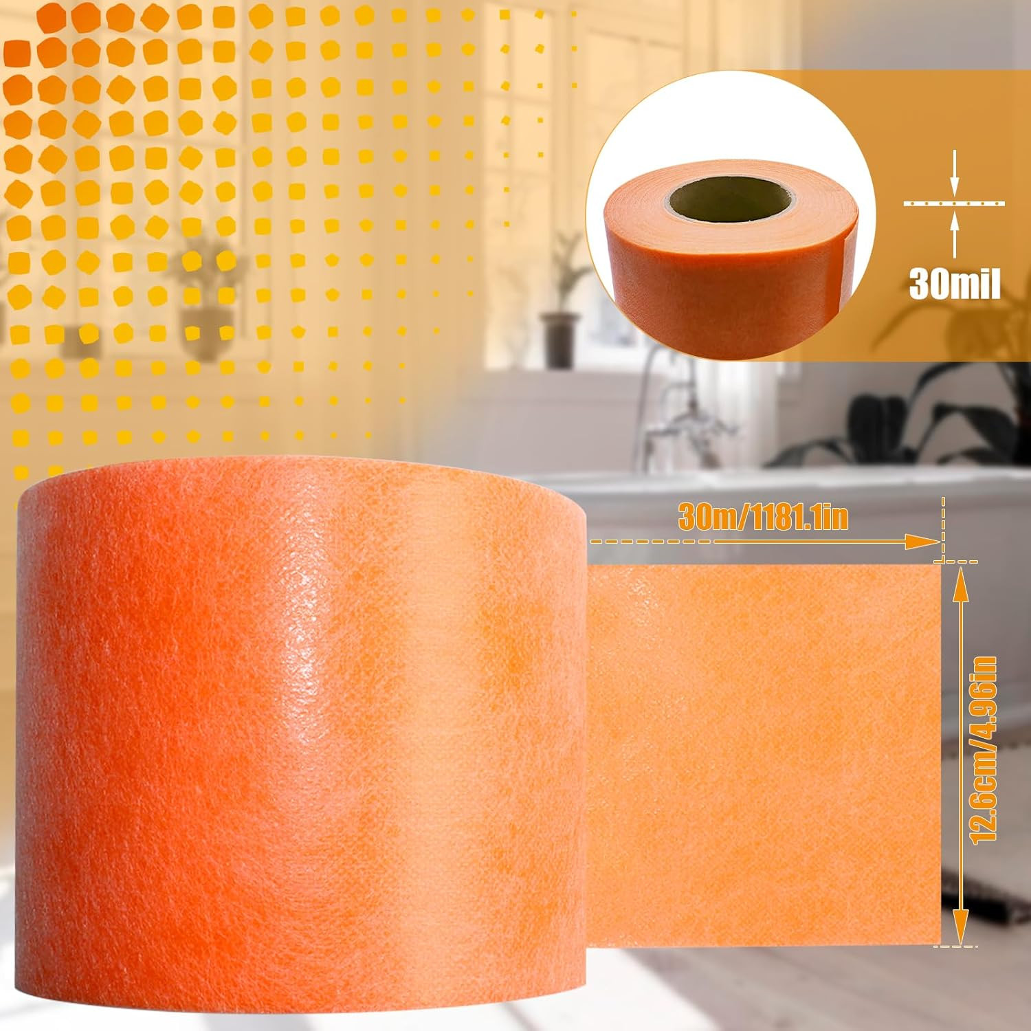 Waterproofing Membrane Band Roll, 30Mils Thick, 5Inch X 98.5Ft Tile Floor Underl