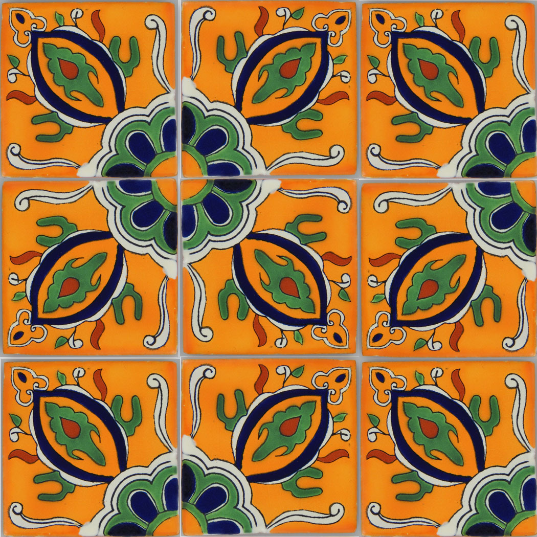C349- Mexican Handmade Talavera Clay Tile Folk Art 4×4″ Handpainted