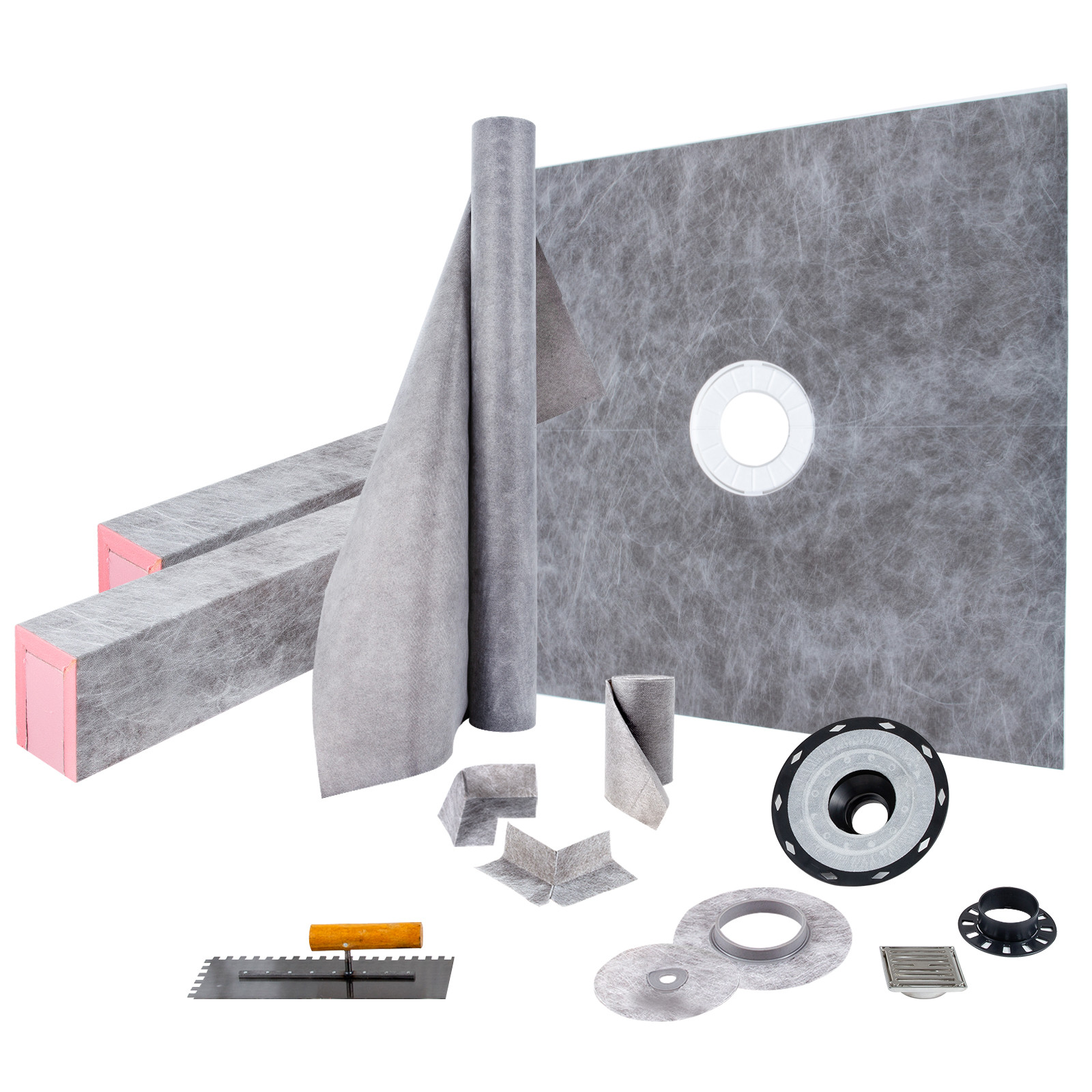 VEVOR Waterproofing Shower Kit Shower Kit Tray 48”x48” with Central Drain ABS
