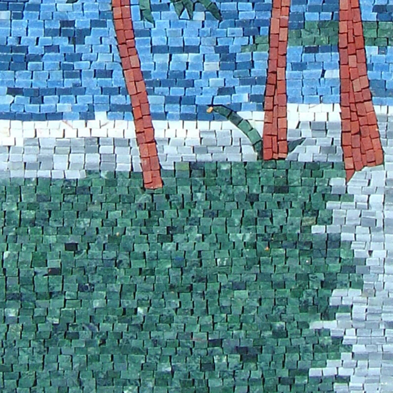 PALM TREE MOSAIC Tiles | Palm Trees In Desert Scenery Pattern Tiles For Home