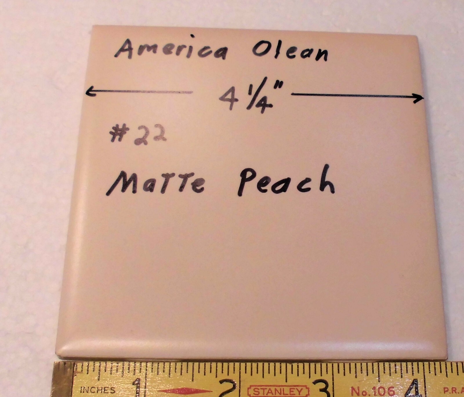 1 pc. Vintage *PEACH COLOR* Matte Ceramic Tile #22 by American Olean 4-1/4″ New