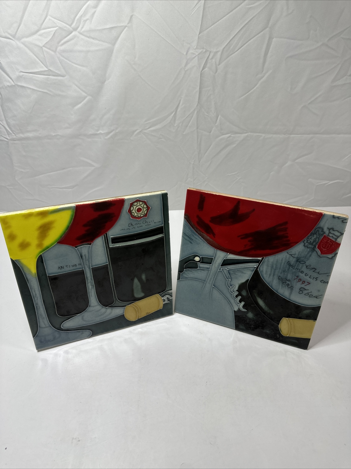 Wine with Glass II – Decorative Ceramic Art Tile – 8″x8″ En Vogue Set Of 2