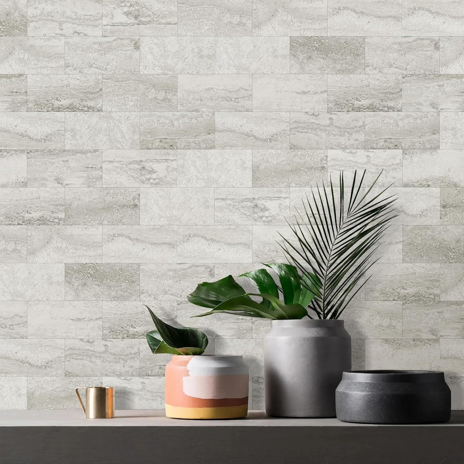 100-Piece Matt Beige Mixed Grey Slate Peel and Stick Backsplash Seamless Tile…