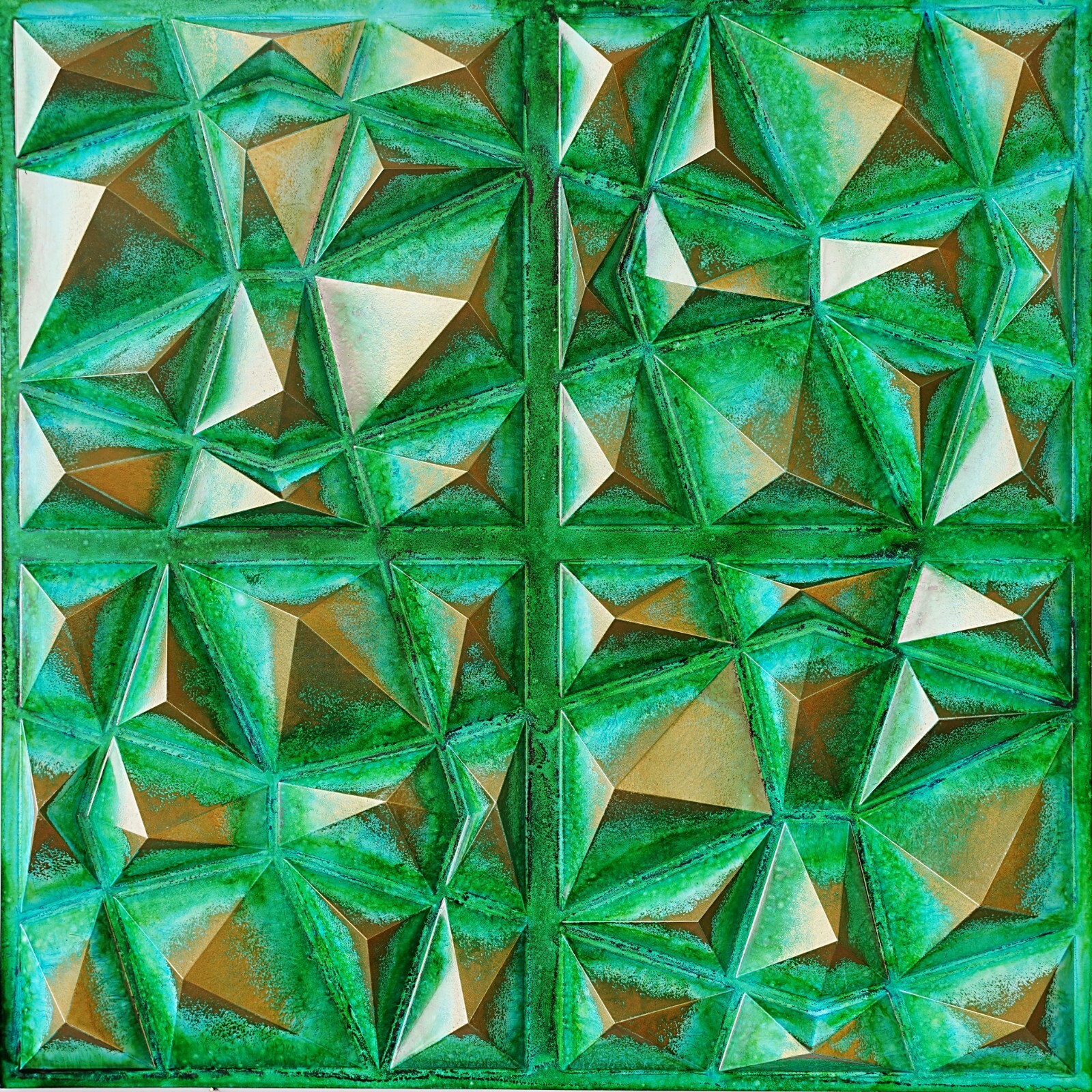 PVC Ceiling Tile Renovation Geometric PLM101 Washed cyan gold 10pcs PAINTSDECOR