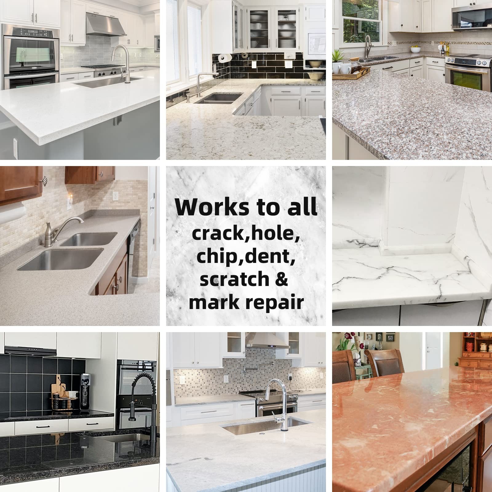 Globalcom Tile and Granite/Marble Repair Kit, Porcelain Stone and Quartz Coun…