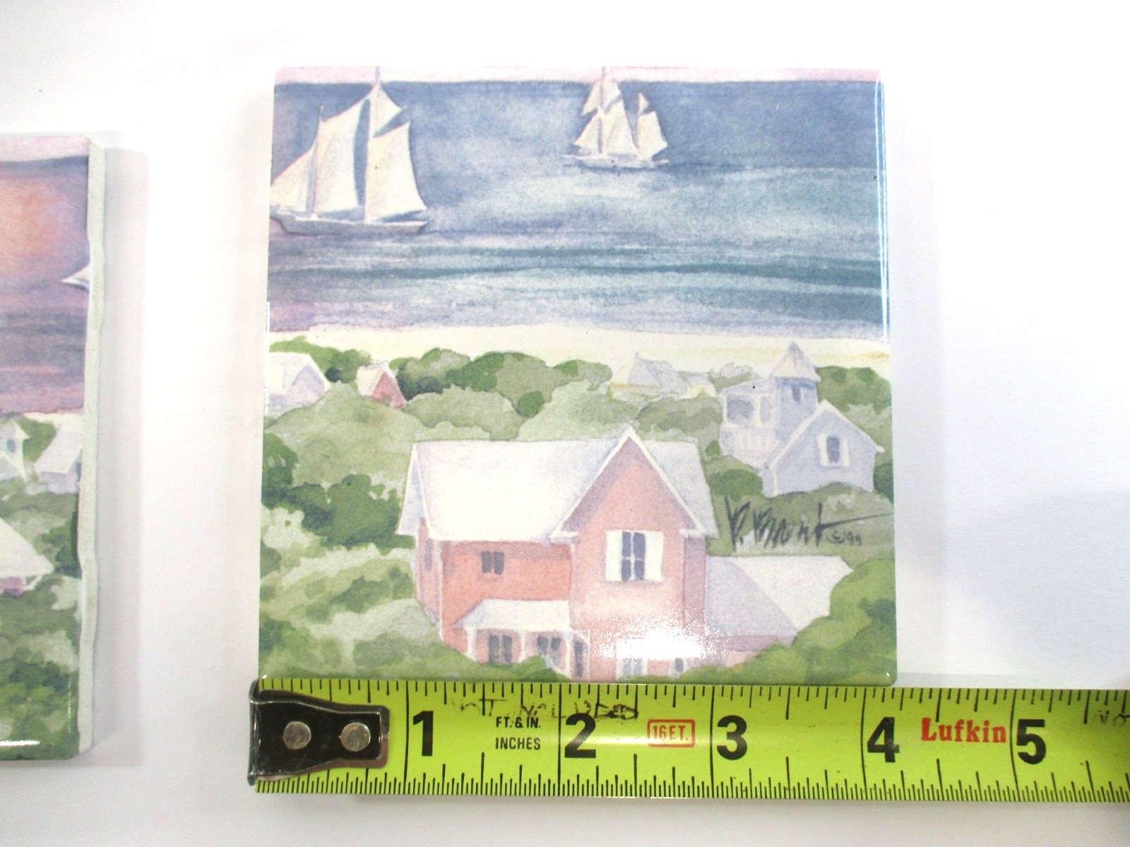 Vtg Ceramic 4.25″ Tile Mural Kitchen Backsplash Paul Brent OCEAN VIEW LIGHTHOUSE