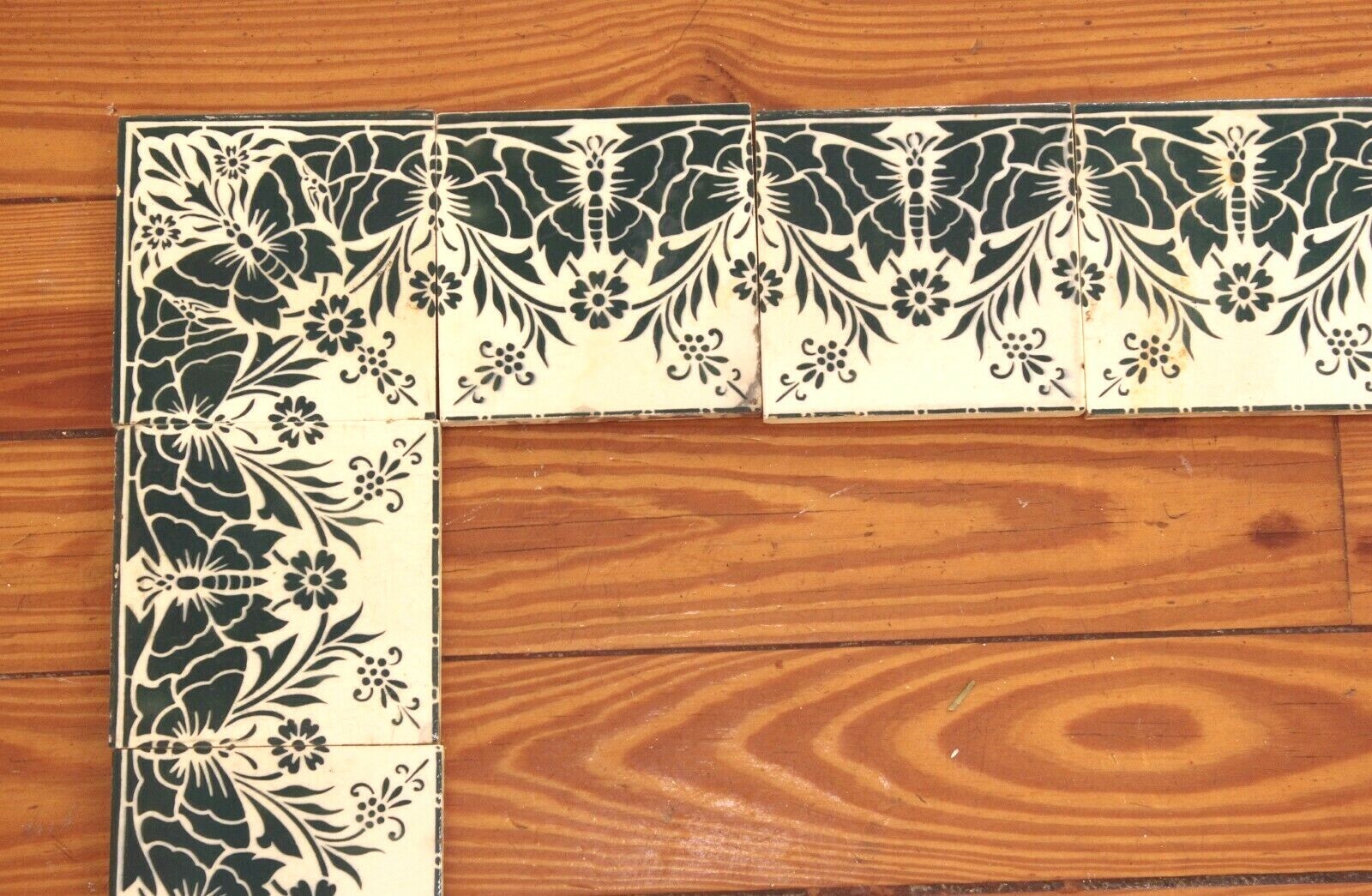 Antique Saint Armand Nord & Hamage Art Nouveau Butterfly Tile Fireplace Frame