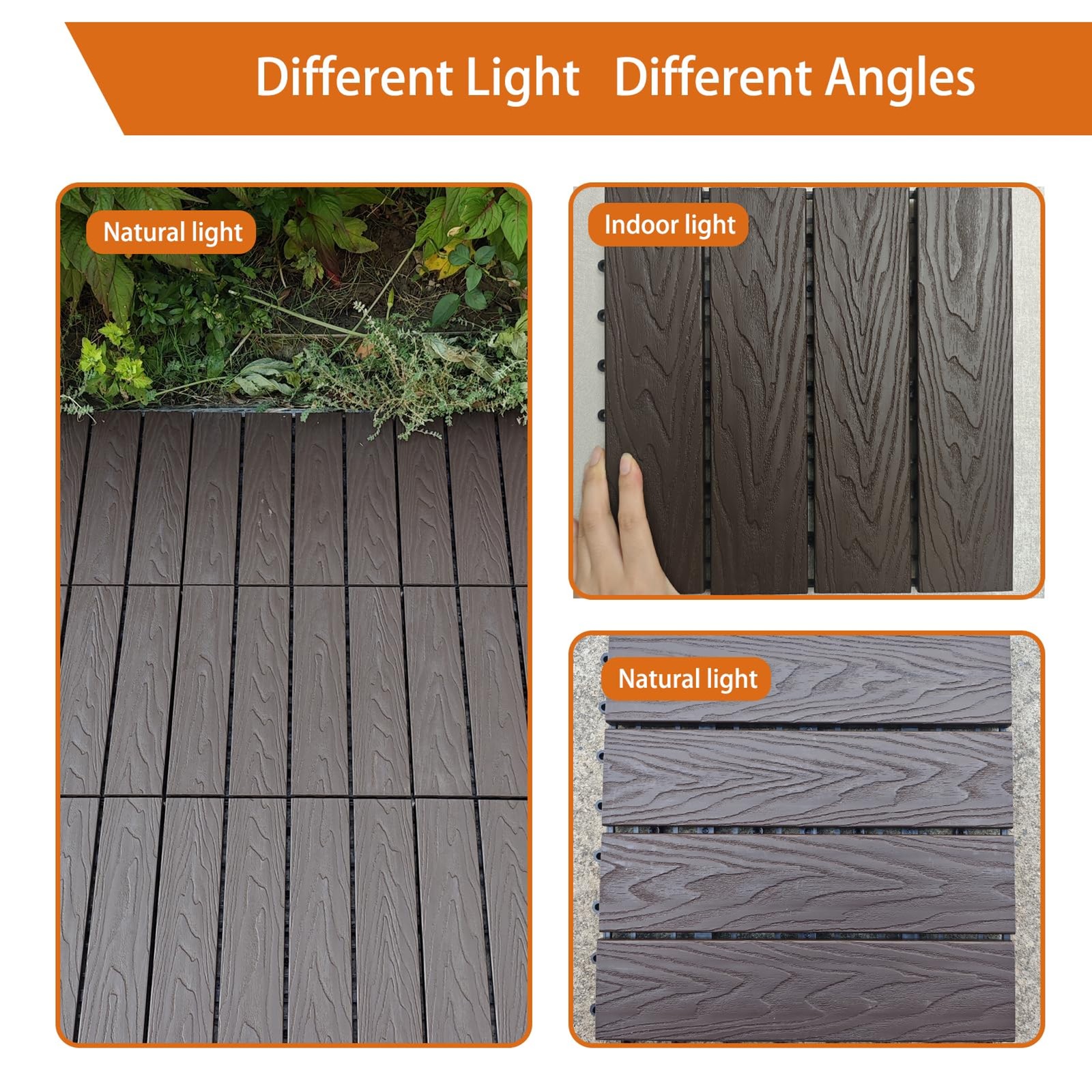 Polymer Interlocking Composite Deck Tiles Outdoor(4Pcs,Coffee) | 12×12″ Thick Co