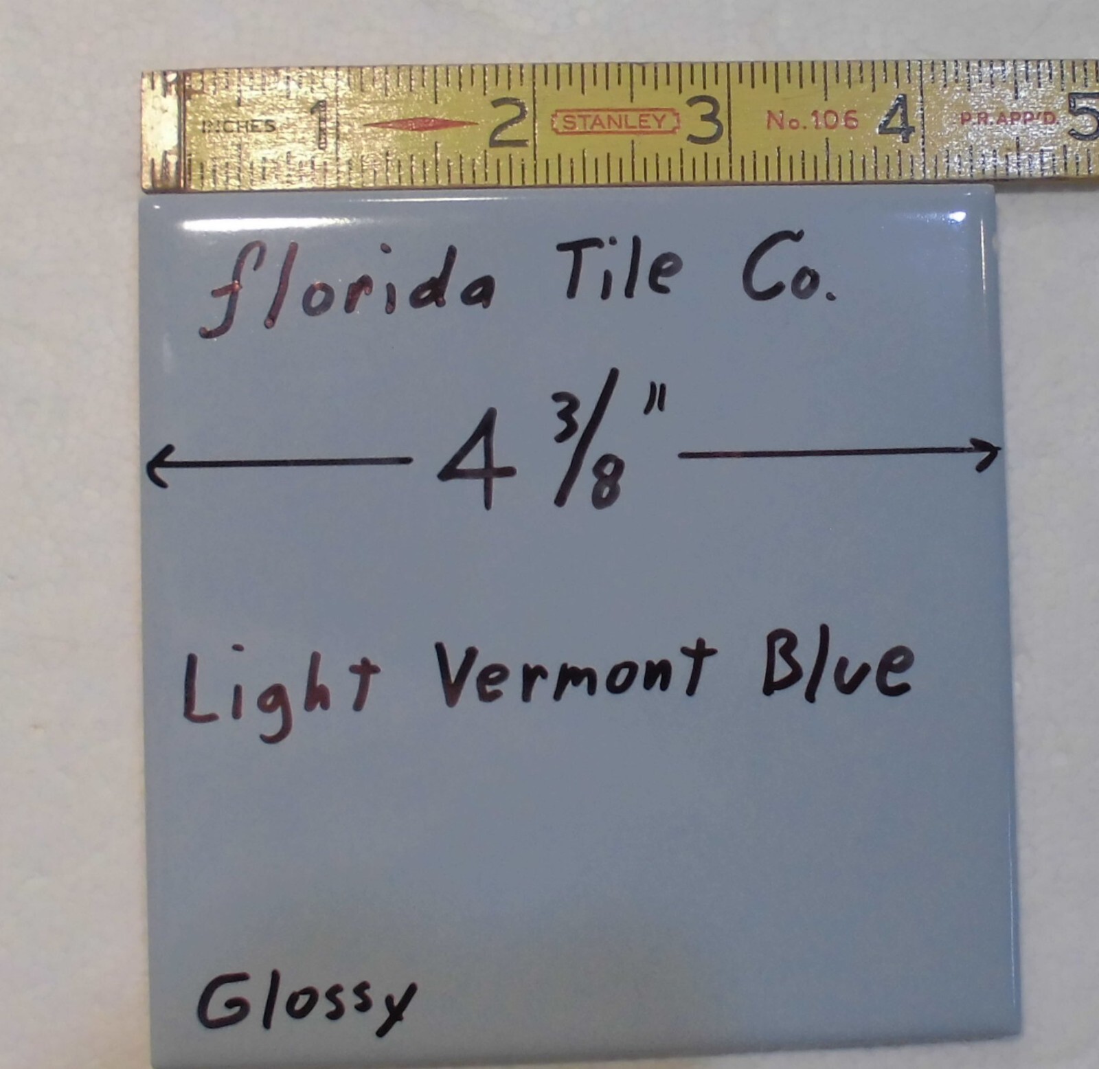 1 pc. Vermont Light Blue: 4-3/8″ Glossy Ceramic Tile by Florida Tile Co. NEW