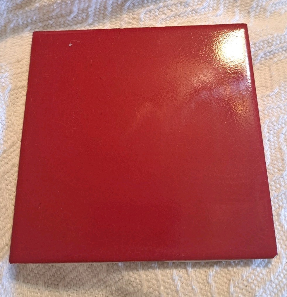 MCM 8 pc 4 1/4″ Ceramic Tile S01 Cherry (Ruby) Red 3 pnl American Olean USA NOS