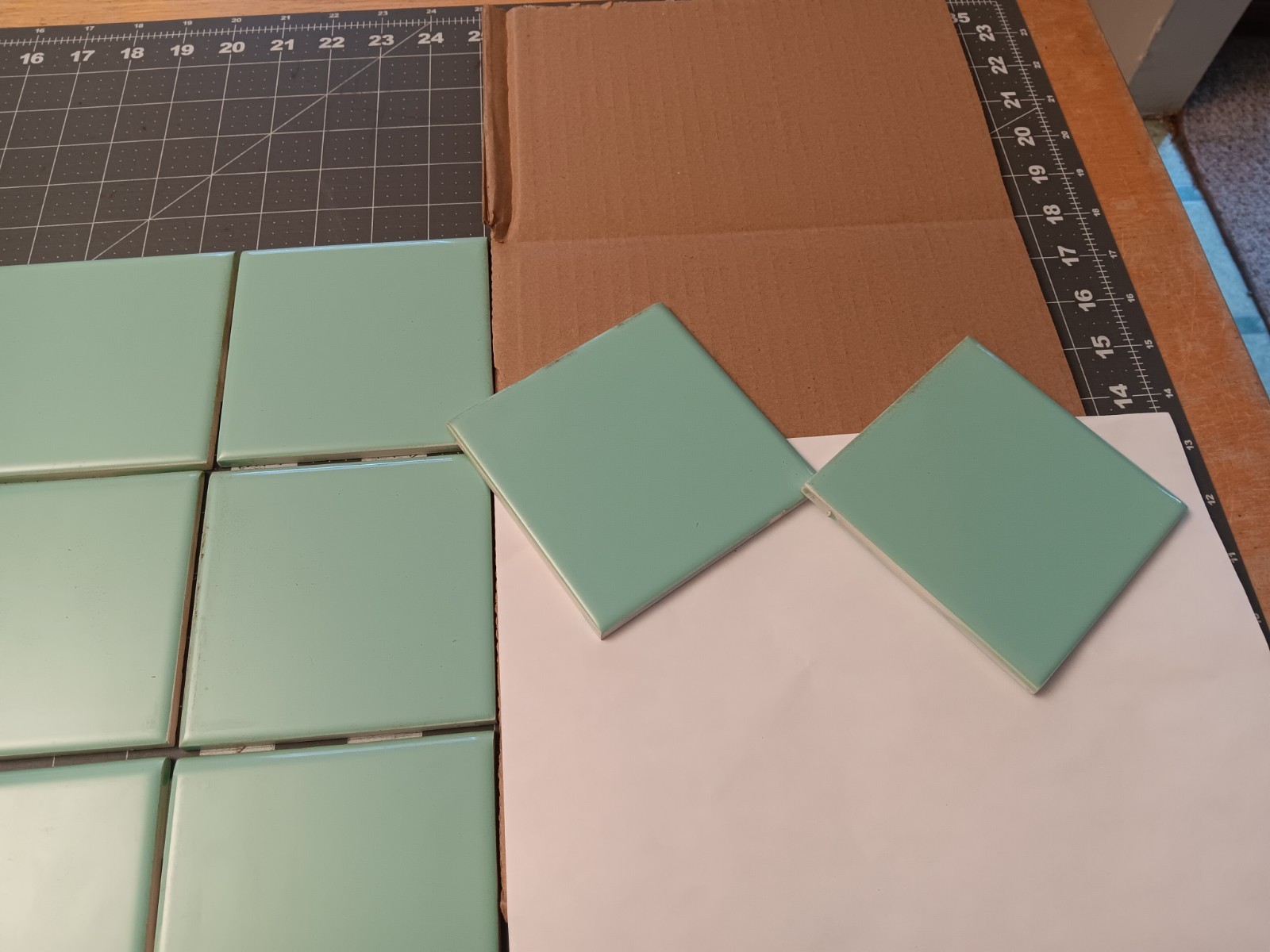 AQUAMARINE 12 pieces DK Vintage Tile Japan New Old Stock 4.25 square BULLNOSE