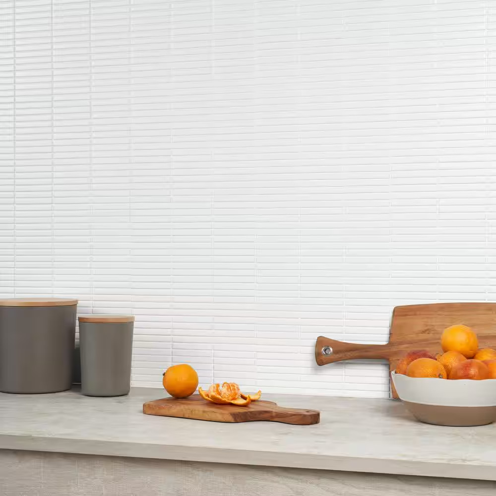 Motif Stacked White Matte 11.19 In. X 11.9 In. Porcelain Mosaic Floor and Wall T