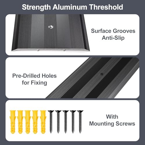 5″Wide Sturdy Thicken Aluminum Threshold Strip, Stylish 36in×5in×0.25in Black