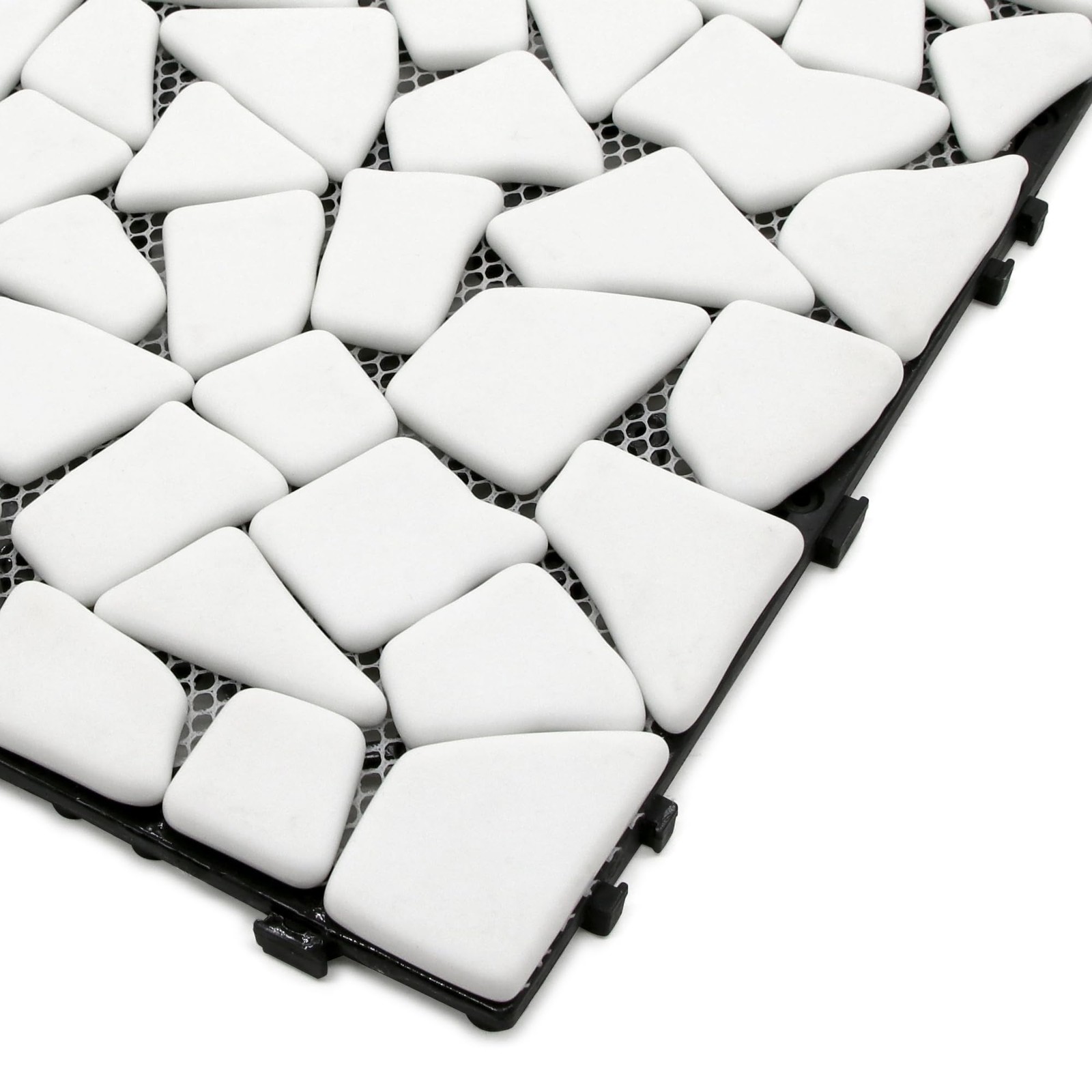 4PCS Natural Pebble Interlocking Deck Tiles, 12″ x 12″ Recycled Glass Marble …