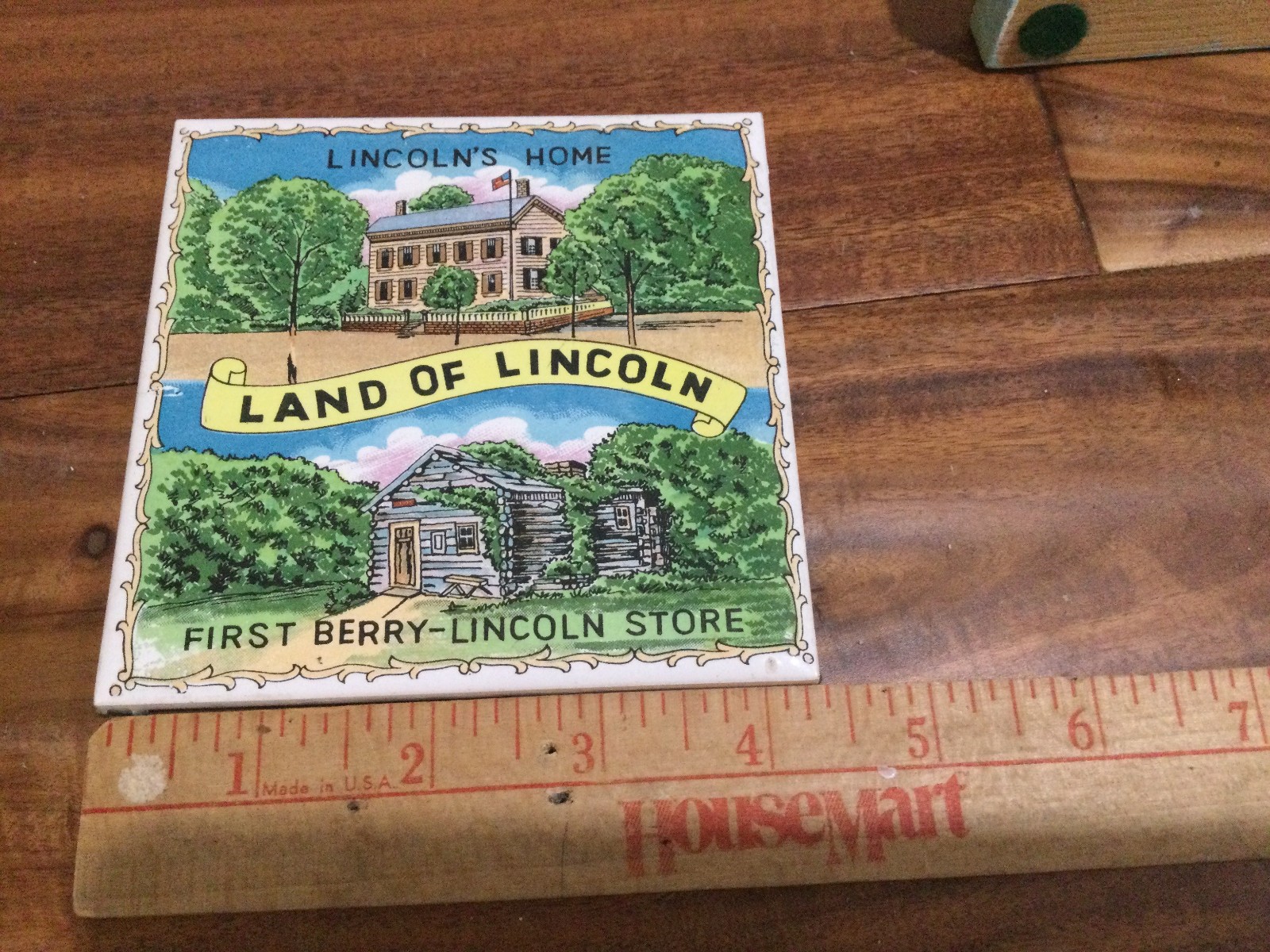 Ceramic Art Tile 4.5″x4.5″ Lincoln’s home First Berry Lincoln farm Trivet Japan