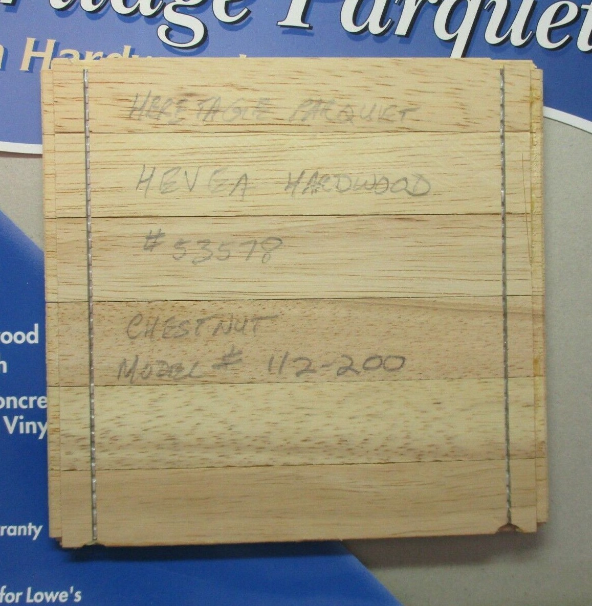 (1) 6″ x 6″Sq. Heritage Parquet Chestnut 53578 Hevea Wood 6 Finger Strip 112-200