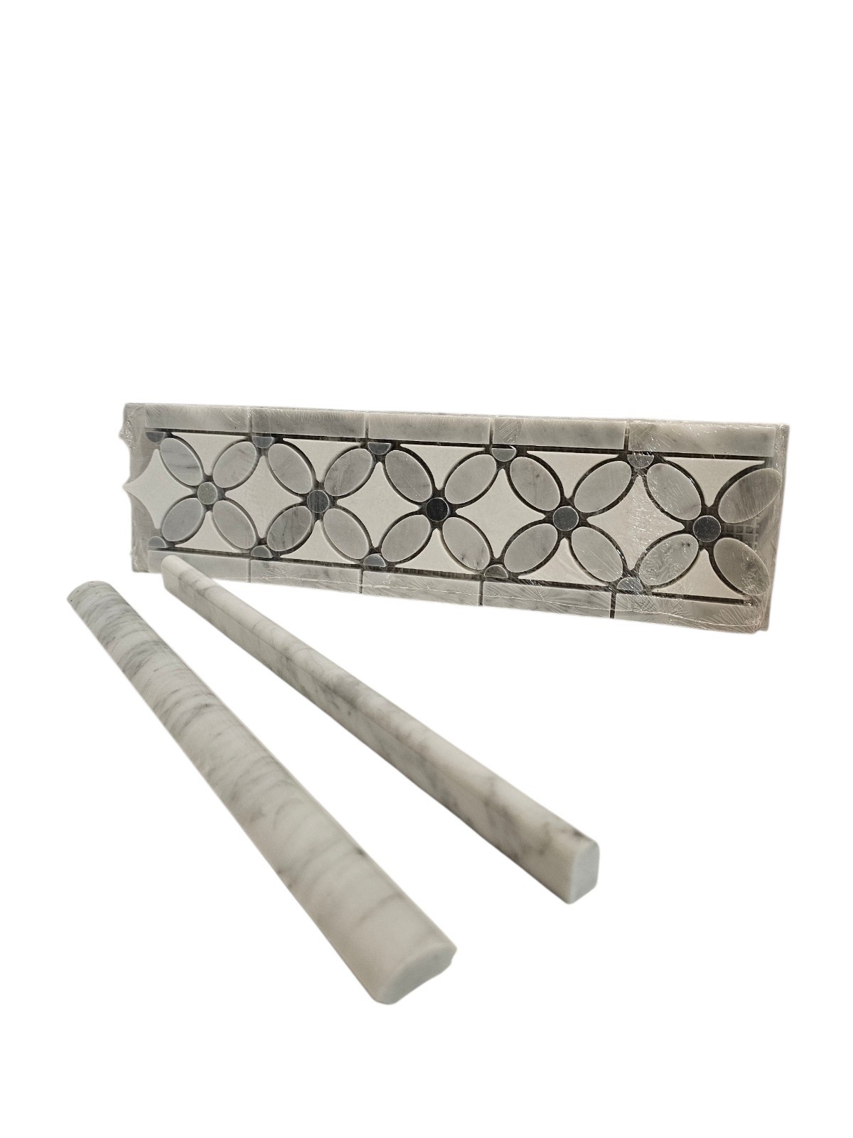 Carrara Polished Marble Molding Tiles Round Trim Pencil Floral Borer White Gray