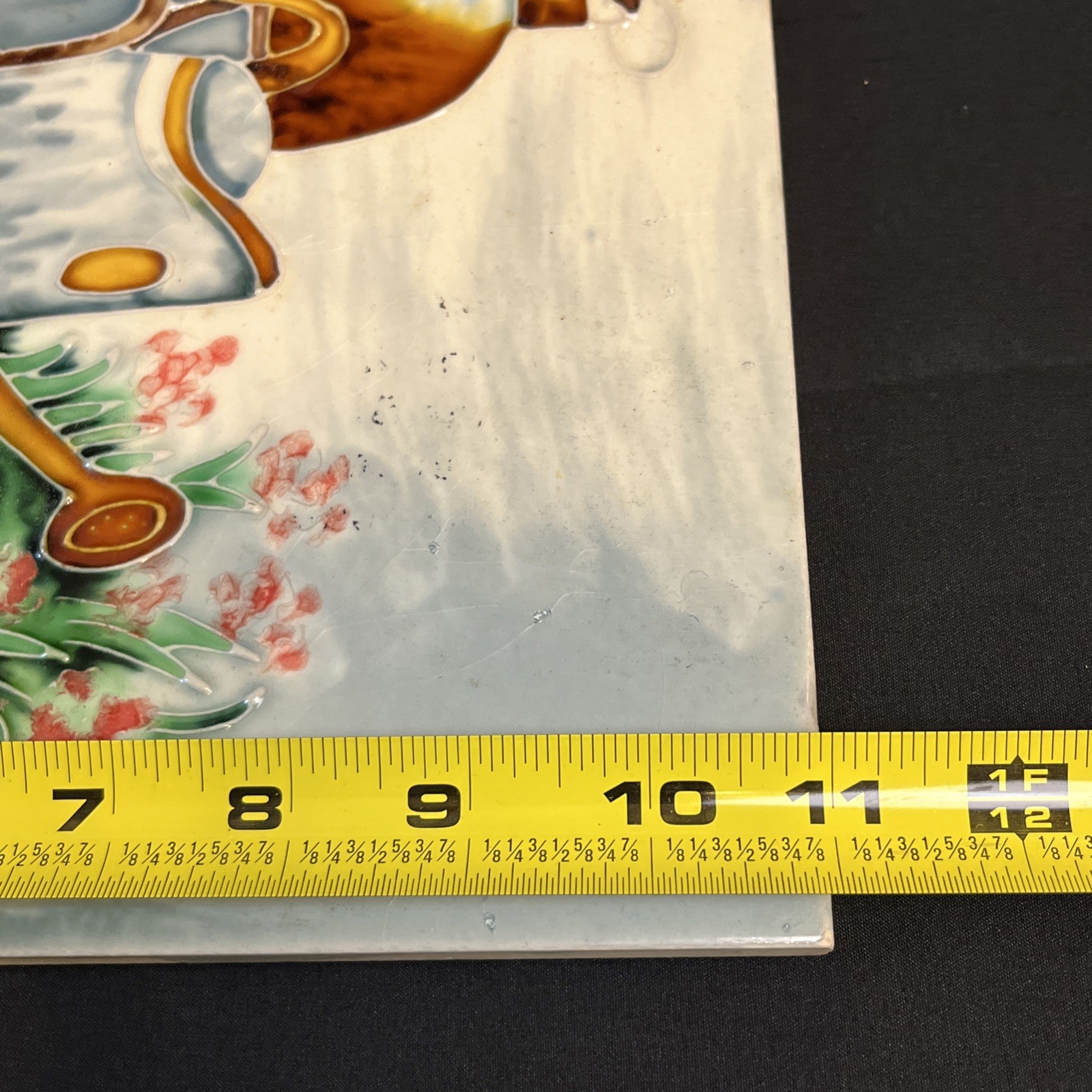 Vtg Farmhouse Kitchen Wall Hanging Garden Table Chicken 12″ Floral Ceramic Tile
