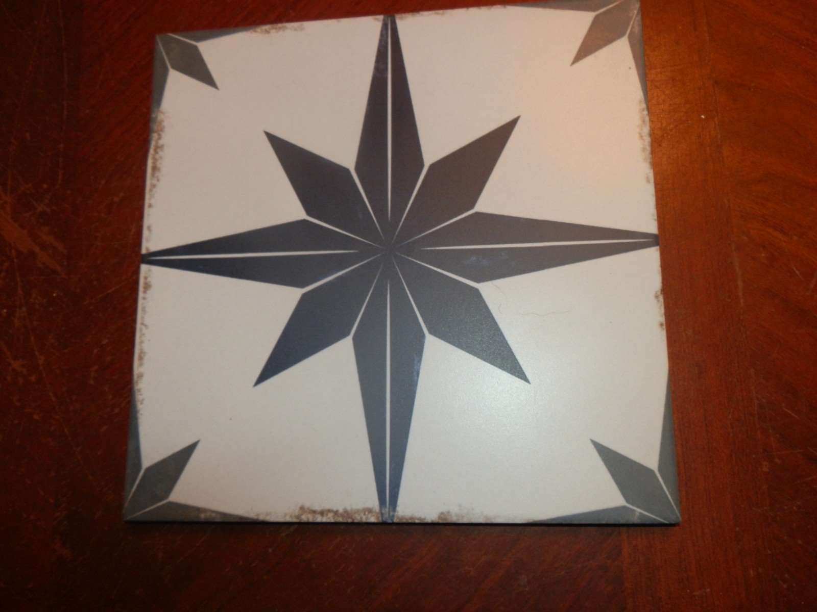 Nautical Star Blue Gray Ceramic Floor Tile: 8″ X 8″ Actual 7-13/16″ Made/Turkey