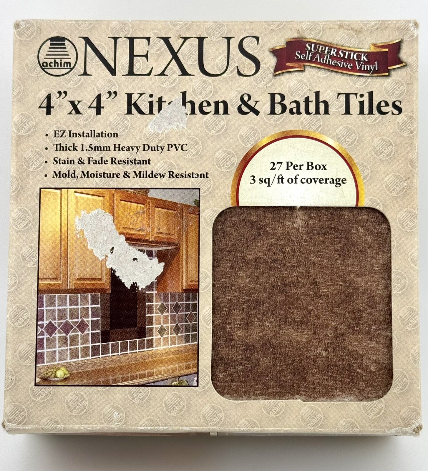 Achim Nexus Peel and Stick Terra 4″x4″ Vinyl Wall Tiles 3 Square Feet New