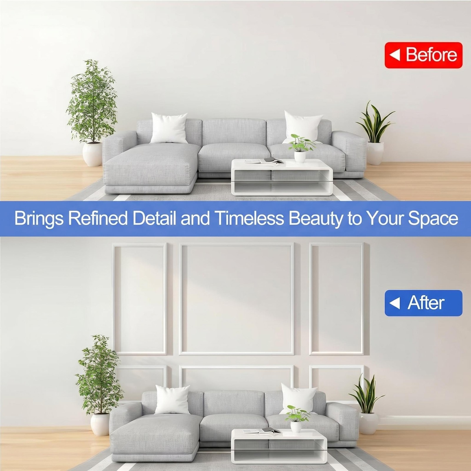 1set JX60 Long Self Adhesive PS Wall Molding Trim White Paintable Decorative