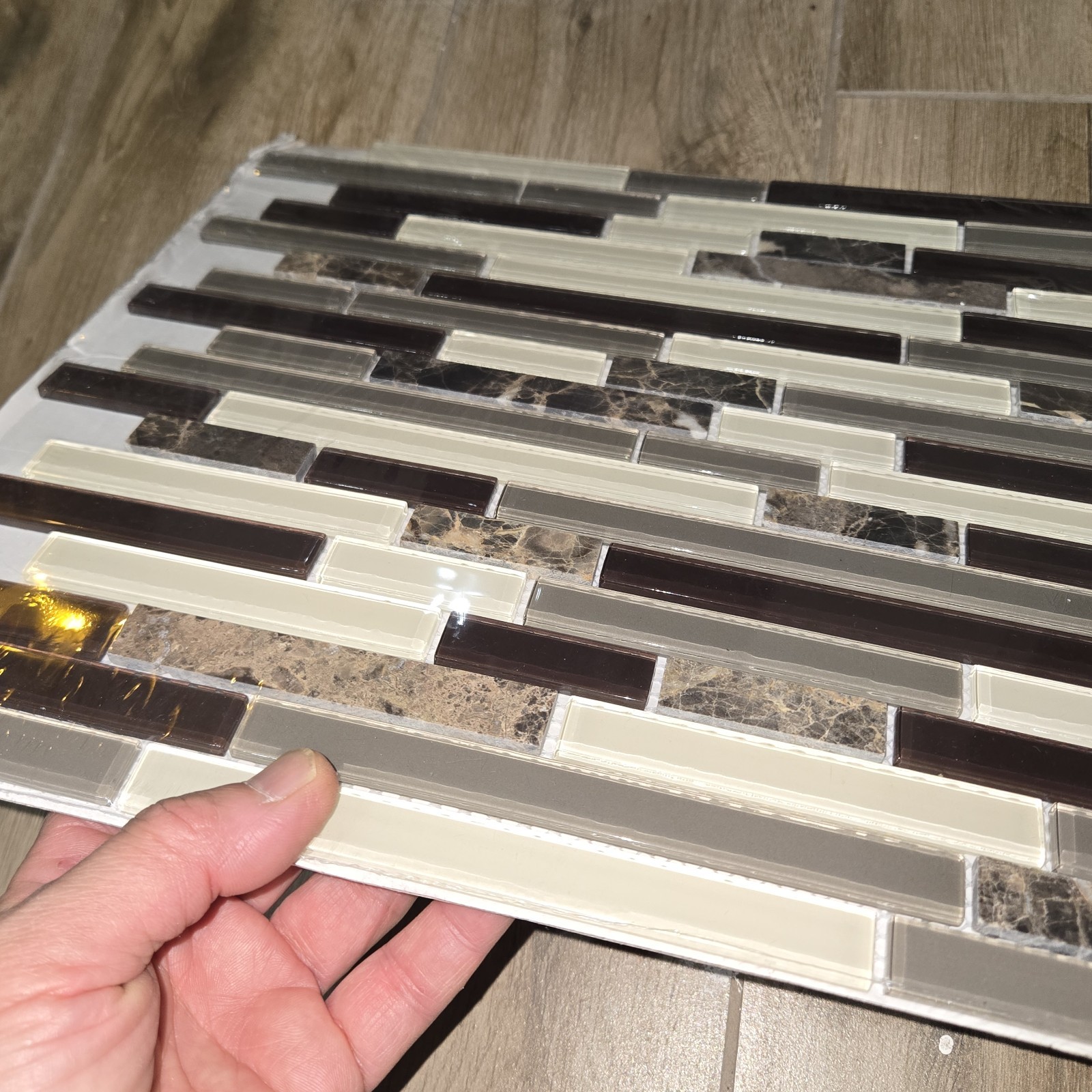 6 Sq Feet -American Olean Linear Mosaic Tile Glass Stone Black Brown Cream 12×13