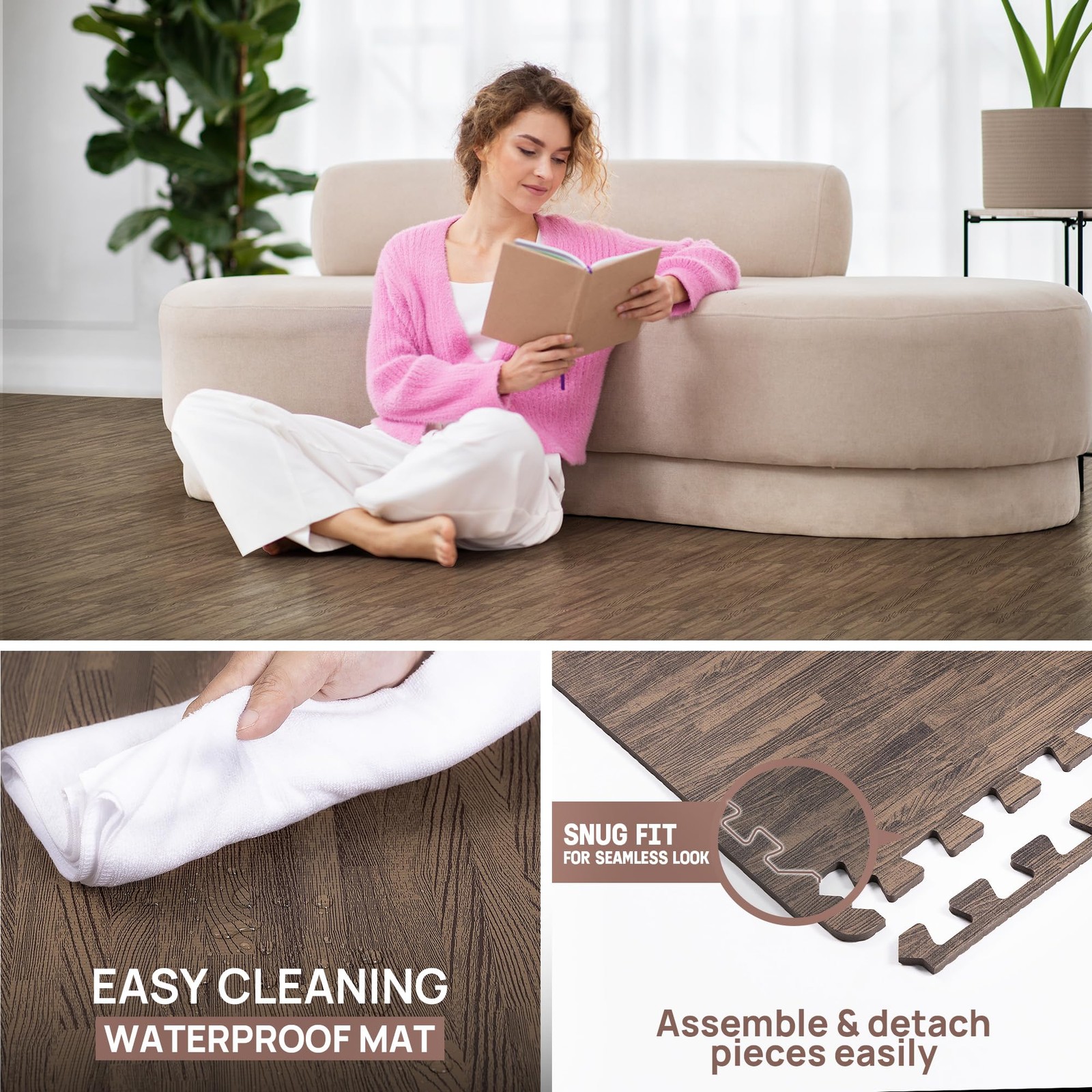 Yes4All 24″L x 24″W x 0.4″Th, G. 48 Square Feet (12 Tiles) – Dark Oak Wood