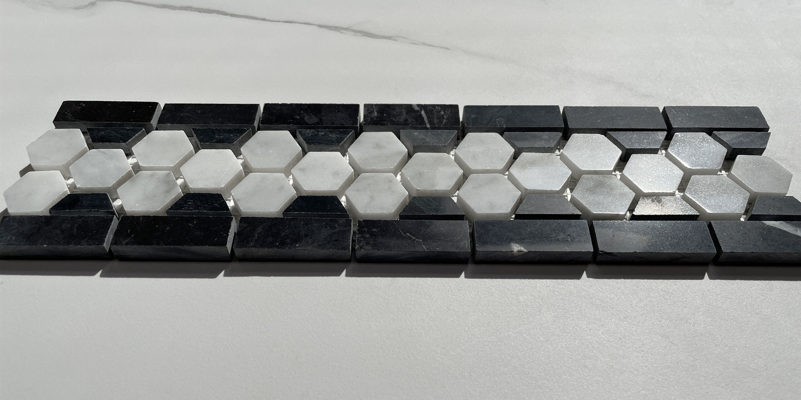 C31B1XP Carrara Venato Marble Hexagon Border Listello Mosaic Tile Polished