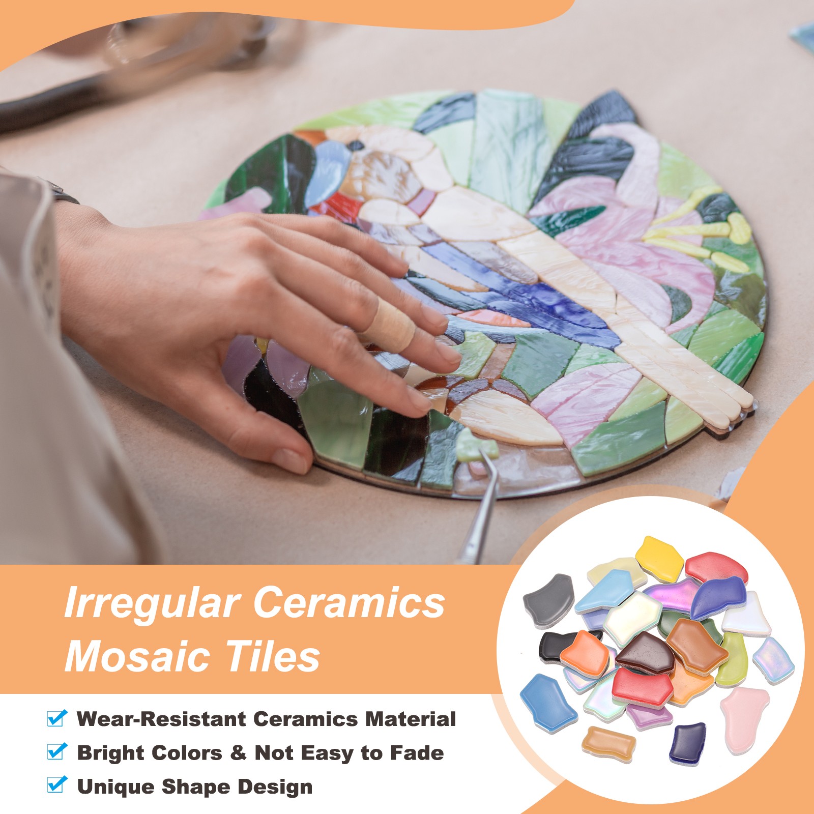500g/1.1LB Irregular Ceramics Mosaic Tiles, 0.79″-1.57″ Mosaic Tile, Black