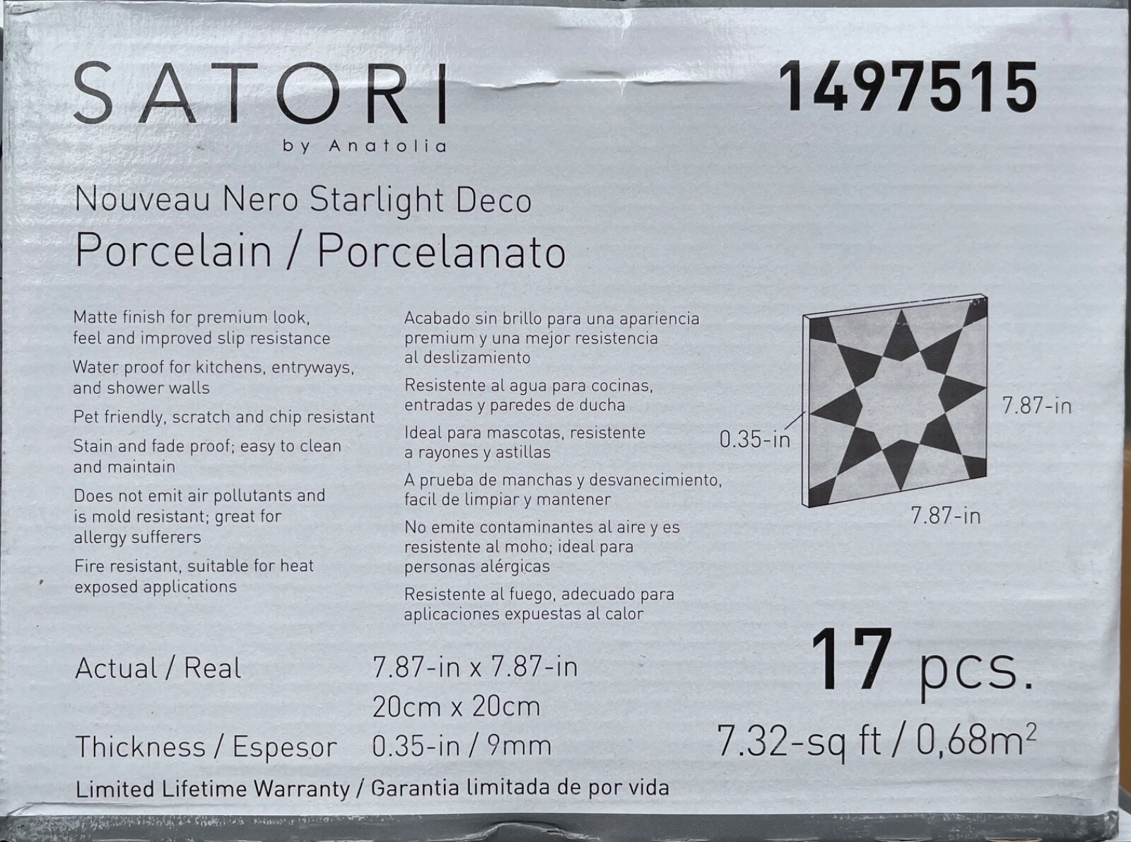 FREE SHIP*17 pcs*Satori Nouveau Nero Starlight Deco 8”x 8” Matte Porcelain Tiles