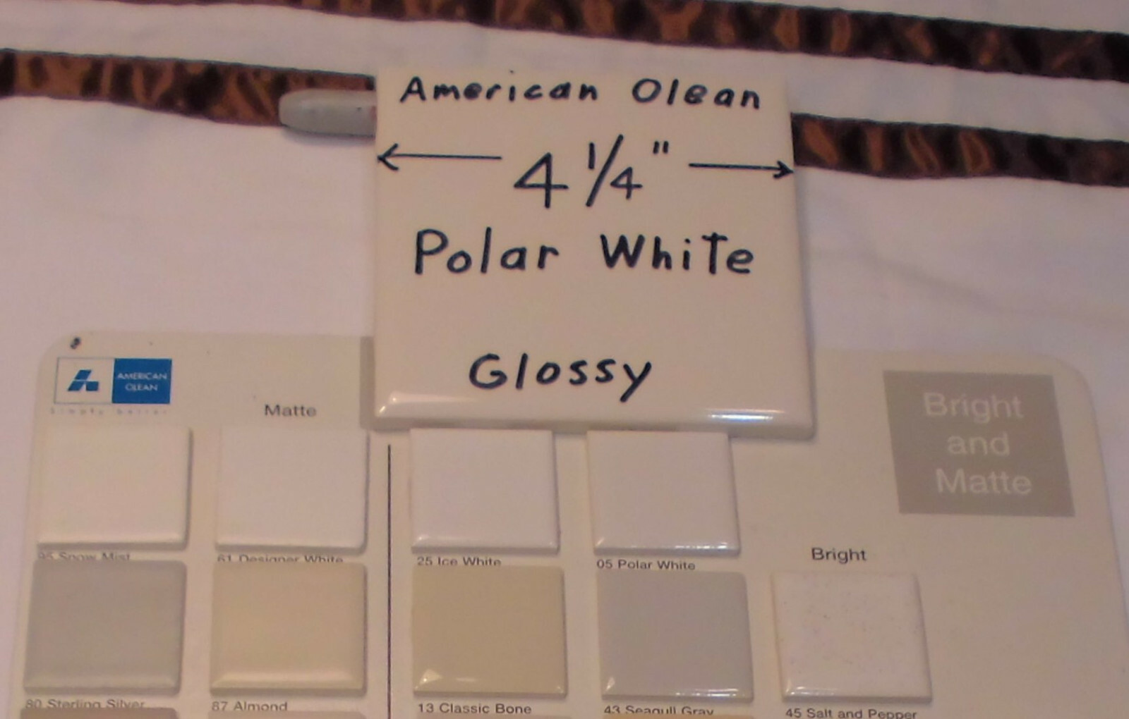 1 pc. Polar White Color: Glossy Ceramic Tile by American Olean Co. New, Mint