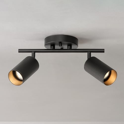 64000114 2-Light Track Lighting Spotlight, Matte Matte Black, Ribbed Shades