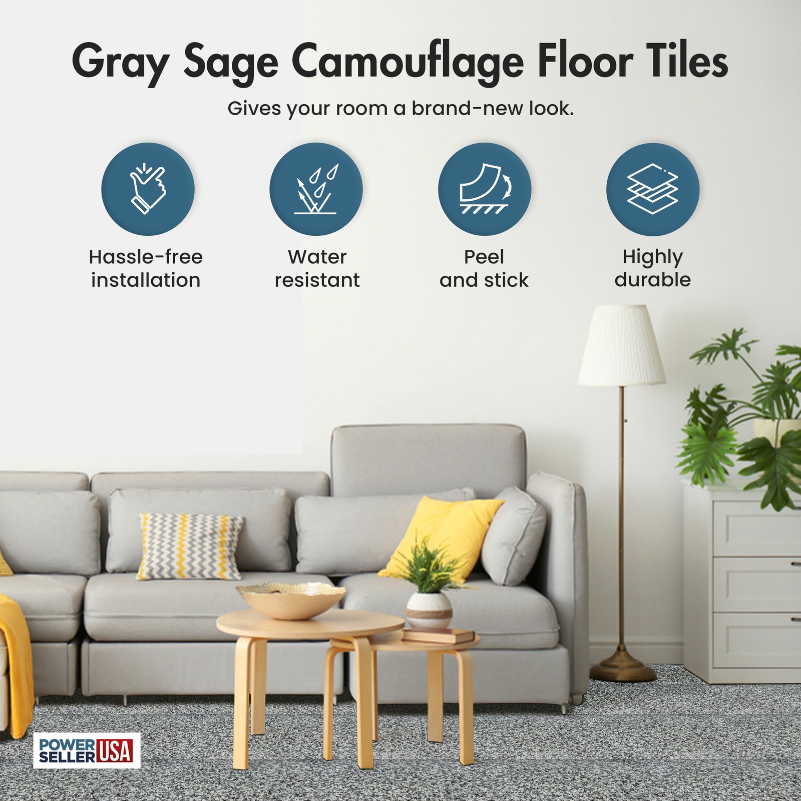 PowerSellerUSA Vinyl Self Adhesive Floor Tile 20 PCS 12″x12″ Gray Green Speckles
