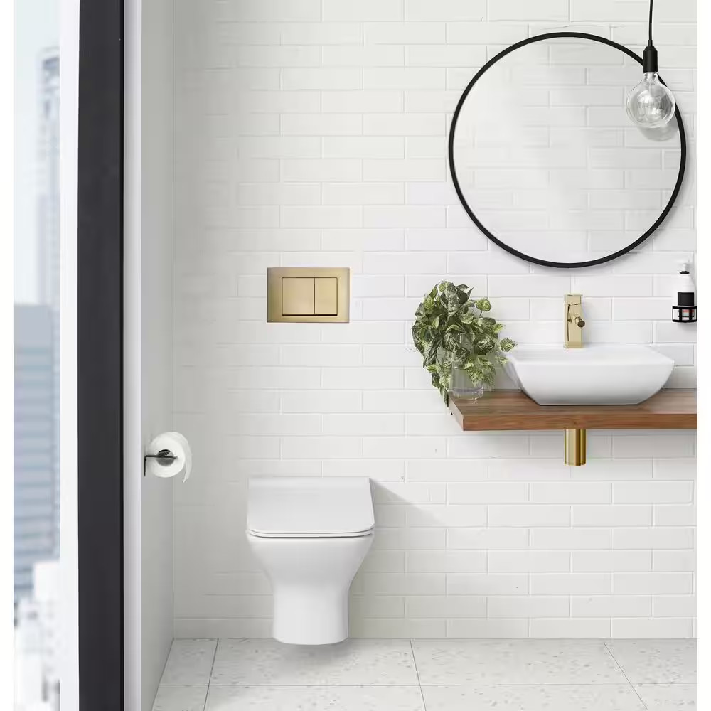 Wall Mount Dual Flush Actuator Plate with Square Push Buttons, Brushed Brass
