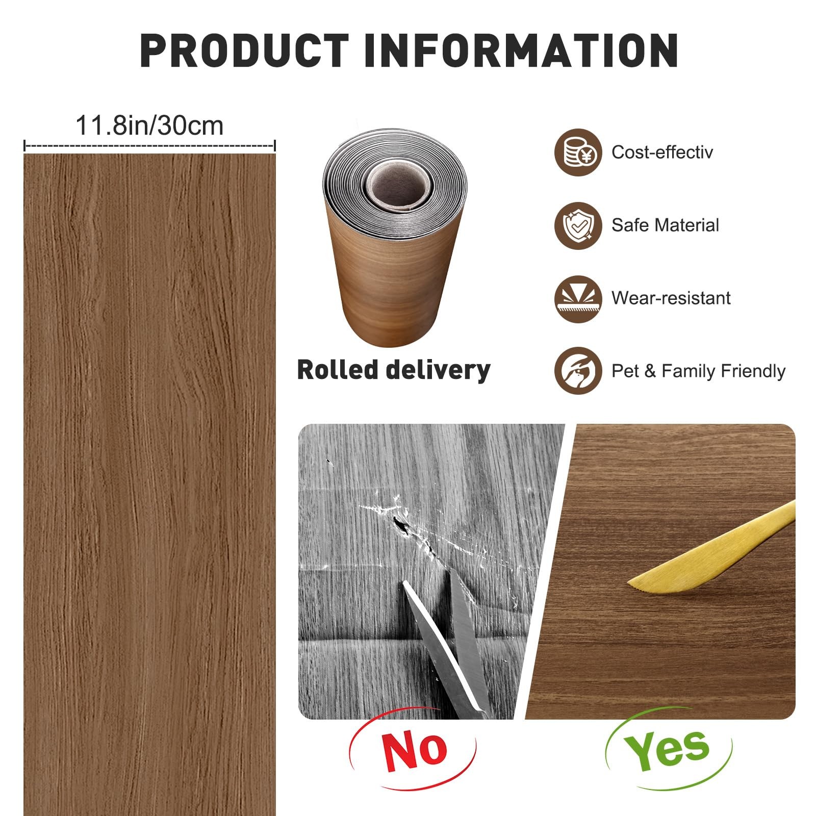 9.6 Sq.Ft 11.8″x118″ Brown Wood Grain Peel Stick Floor Tile Vinyl Flooring