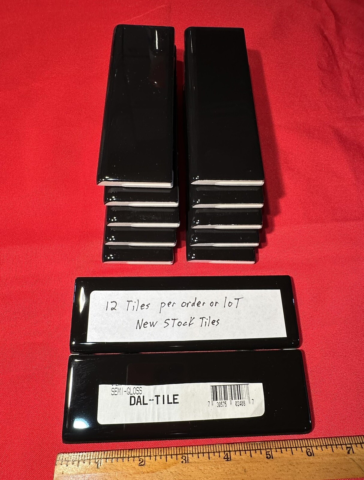 12 pcs. Daltile Gloss Black #K-111… 2″ X 6″ Bullnose Ceramic Tiles, Mint